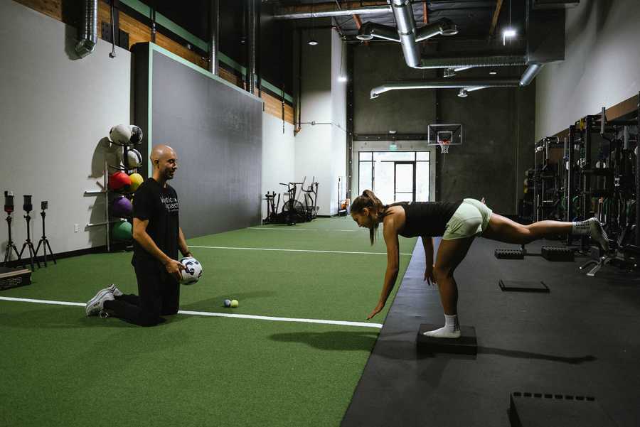 Athlete performing a jump during return-to-sport testing in San Diego